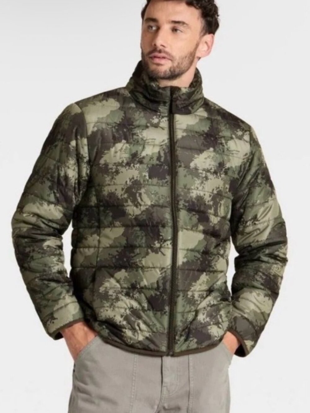Goodfellow & Co Men's Camouflage Quilted Puffer Jacket - Green & Black